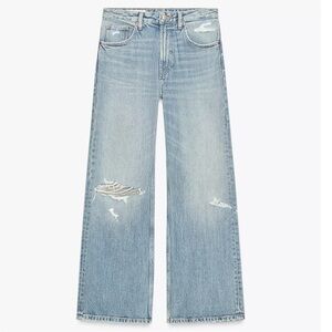 Zara Light Blue Distressed Wide Leg Jeans